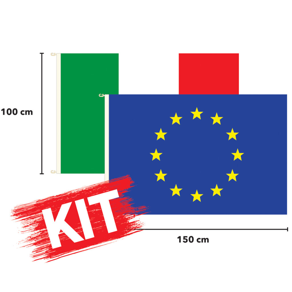 2 Bandiere Italia Nazionale Calcio Con Aste Incluse - Idea Casa - Cm 30x45